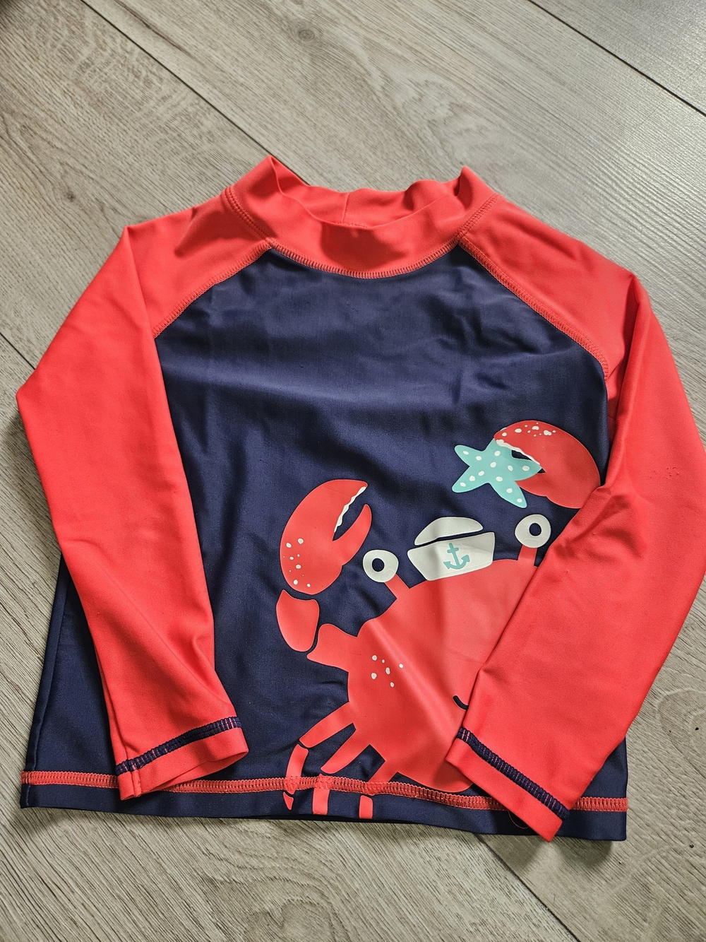 Carter's Toddler Boys Blue Red Crab Nautical Rash Guard Swim Top 24M